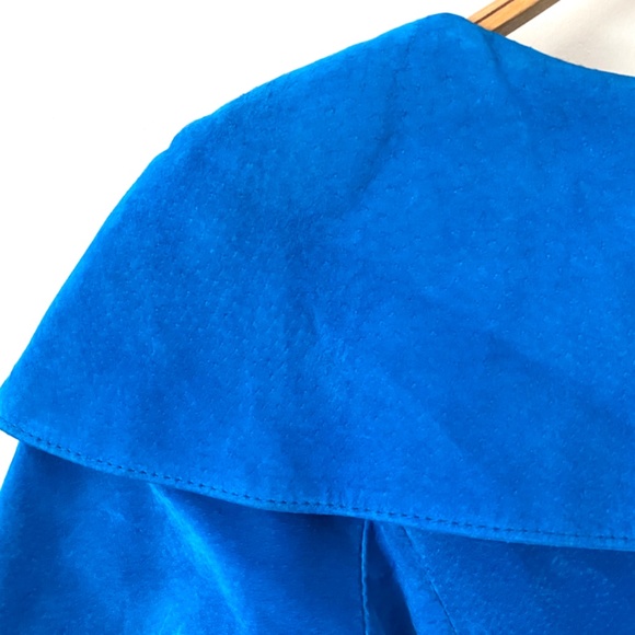1980’s Danier Vintage Royal Blue Suede Leather Jacket Peplum Shoulder Pads - Picture 6 of 10
